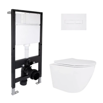 Комплект инсталляции Qtap Standard с подвесным безободковым унитазом Qtap Robin Ultra Quiet, линейная панель смыва,