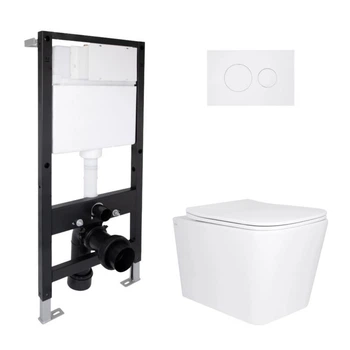 Комплект инсталляции Qtap Standard с подвесным унитазом Tern Ultra Quiet, безободковый, с сиденьем Soft-Close и круглой кнопкой