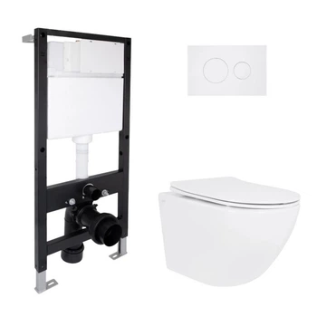 Комплект инсталляции с подвесным унитазом Qtap Standard/Jay Ultra Quiet, безободковый, с технологией смыва Tornado 4 и круглой