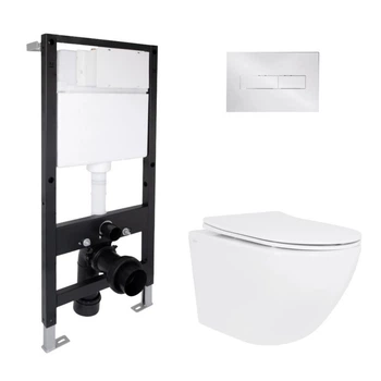 Комплект инсталляции Qtap Standard с подвесным унитазом Qtap Jay Ultra Quiet, безободковый, с системой смыва Ultra Quiet и