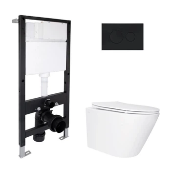 Готовое решение Qtap: подвесной унитаз Swan Ultra Quiet 520x360x320 мм с безободковой чашей и инсталляция Standard с матовой