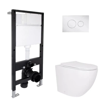 Комплект инсталляции Qtap Standard с подвесным безободковым унитазом Robin Ultra Quiet и круглой хромированной панелью смыва