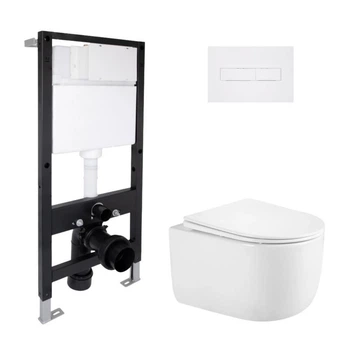 Комплект инсталляции Qtap Standard с подвесным унитазом Qtap Taurus Ultra Quiet, безободковый, с панелью смыва линейной формы,