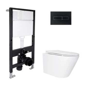 Набор инсталляция Qtap Standard с подвесным унитазом Qtap Swan Ultra Quiet, безободковый, технология Tornado 4, матовая черная