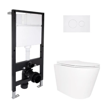 Комплект инсталляции Qtap Standard с подвесным унитазом Qtap Scorpio Ultra Quiet, безободковый с технологией Tornado 3, круглая