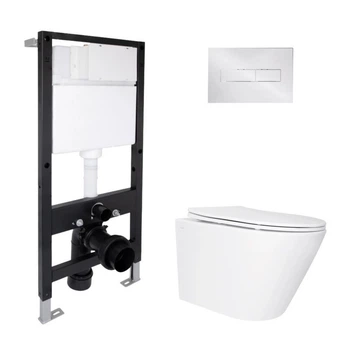 Комплект инсталляции Qtap Standard с подвесным унитазом Qtap Swan Ultra Quiet, безободковый, с линейной хромированной клавишей