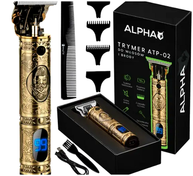 Триммер с ЖК-дисплеем аккумуляторный для бороды и волос 4 насадки Alpha
