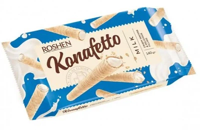 Вафельні трубочки Roshen Konafetto з молочною начинкою 140 г х 15 шт