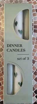 Набор столовых свечей Dinner Candles Set of 3 (зелёные + белые с сердечками)