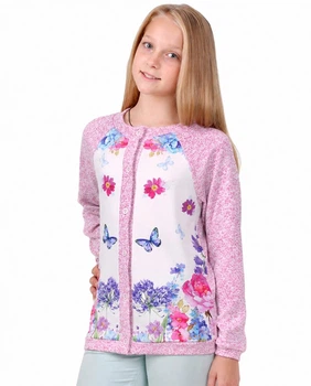 Кофта для девочки лёгкой вязки с цветочным принтом Mevis 1840, рост 158 см розовый