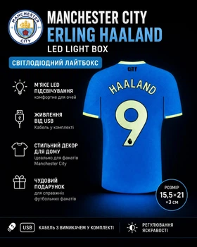 LED Нічник Лайтбокс Manchester City fc Erling Haaland Light Box (15,5х21х3см) Для Дому Світильник Ерлінг Голанн Манчестер Сіті