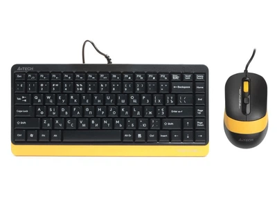 Комплект проводная клавиатура с мышью A4Tech Fstyler F1110, USB, серый черно-желтый