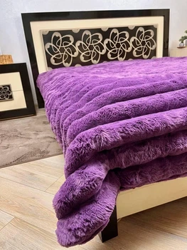 Королевское Покрывало "Кролик" Colourful Home Евро размера 210х230см двухстороннее, с длинным искусственным мехом фиолетовый (lm60)