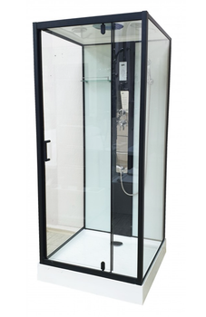 Душовий бокс VERONIS BKN-9-90 90×90×215 см, низький піддон, прозоре скло, чорний профіль, гідромасаж