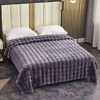 Королевское Покрывало "Кролик" Colourful Home Евро размера 210х230см двухстороннее, с длинным искусственным мехом фиолетовый (lm46)