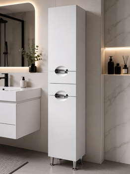 Пенал Ніколь VRP01K 40×30×190 см, правий, підлоговий, із кошиком, фурнітура BLUM, корпус ЛДСП, фасад МДФ, білий