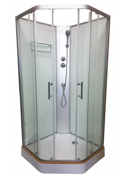 Душовий бокс VERONIS BN-1-90 90×90×200 см, п'ятикутний, без даху, прозоре скло, матовий профіль, низький піддон