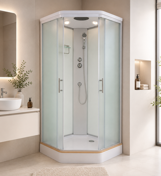 Душовий бокс VERONIS BN-1-90 90×90×215 см, п'ятикутний, матове скло, матовий профіль, низький піддон