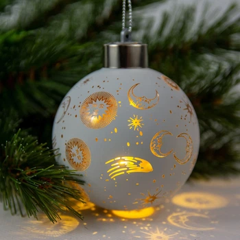 Елочный стеклянный шарик 8 см белый с LED подсветкой