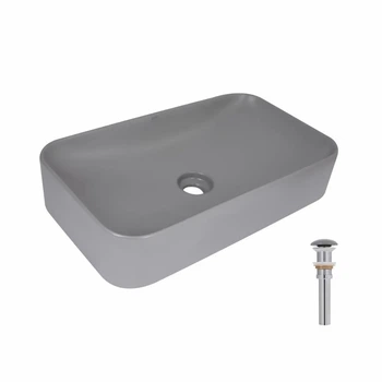Накладная раковина Qtap Tern 610x350x135 мм керамическая серого цвета с донным клапаном