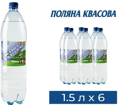 Упаковка минеральной газированной воды «Поляна Квасова» 1,5 л × 6 бутылок [4820001830071]