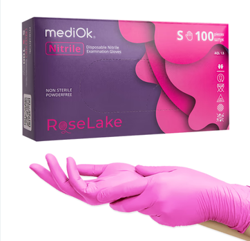 Рукавички нітрилові MediOk Rose Lake рожеві розмір S 3,5 г/шт, неопудрені одноразові 100 шт