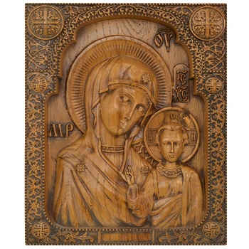 Різьблена ікона "Богородиця та Ісус", 30x25 см. Вінчальна пара
