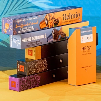 Набор капсул безкофеинового кофе Ассорти Decaffeinato Mix (совместимые с Nespresso), Nespresso, Belmio, Herz (60 капсул)