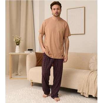 Пижама мужская штаны и футболка 4XL в клетку 20137