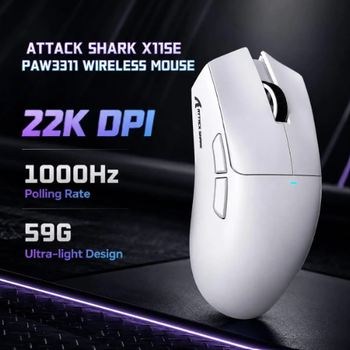 Ігрова бездротова миша Attack Shark X11SE White 22000 DPI з Bluetooth 5.2, 2.4G і USB Type-C