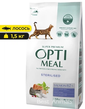 Сухий корм з лососем Optimeal Оптіміл для стерилізованих кішок та котів 1,5 кг (4820215368162)