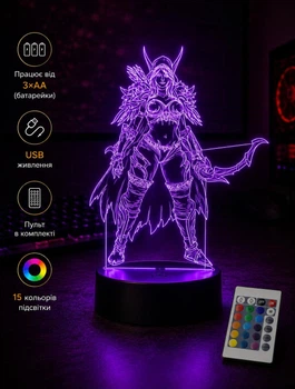Светильник ночник декоративный ручной работы с пультом «Drow Ranger (Traxex) Дота 2» 3D лампа с Led-подсветкой (7 цветов 4 режима) (3DP054-1)