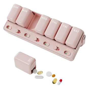 Таблетница органайзер Lesko ZS-POZ7 Light Pink для таблеток 7 ячеек на 7 дней