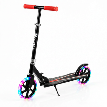 Самокат двухколесный складной с светящимися колесами 200мм Scooter Stripe 2017 Black-Red