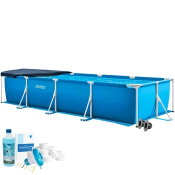 Каркасный бассейн Intex Metal Frame, в наборе подстилка, тент, химия, 450х220х84 см (IP-175928)