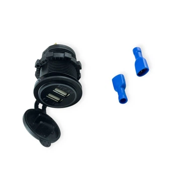 Гнездо врезное 2 USB 1A, 2,1A, 12-24В, крышка, с подсветкой красной