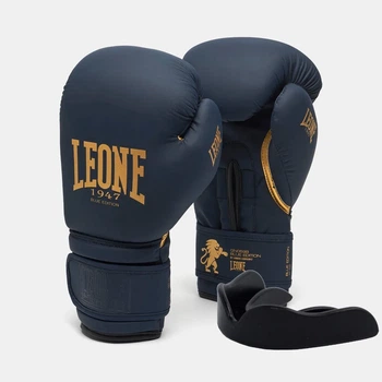 Боксерські рукавиці Leone штучна шкіра 14 унцій сині з капою