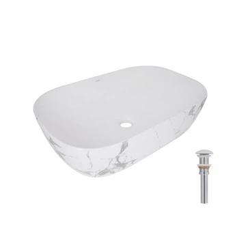 Раковина накладная Qtap Robin 600x390x150 мм Marble белая с донным клапаном