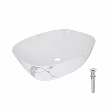 Раковина накладная Qtap Cardinal 500х380х140 мм Marble черная с донным клапаном