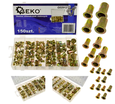 Заклепочные гайки стальные M3 M4 M5 M6 M8 M10 150 шт Geko LS-1972