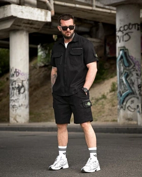 Літній комплект Stone Island TARANTINO чорний сорочка та шорти карго чоловічий XXL