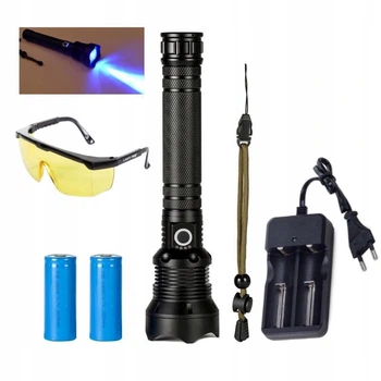 Ліхтарик LED лампа 405nm Amber finder ZOOM 2x 26650 + UV окуляри