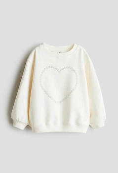 Світшот на дівчинку утеплений із серцем H&M 110-116 см молочний