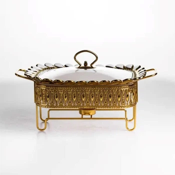 Мармит фарфоровый Tiffany 1 л квадратный на металлической подставке 28x23x7 см белый
