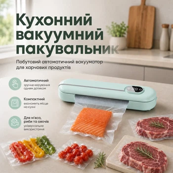 Вакууматор для продуктов Vacuum Sealer автоматический вакуумный упаковщик запайщик пакетов зеленый