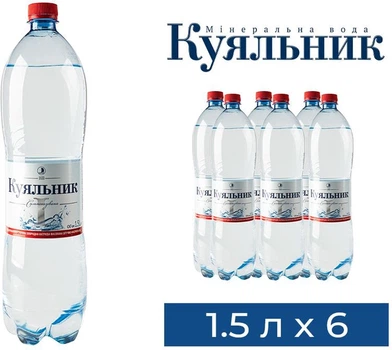 Минеральная лечебно-столовая хлоридно-натриевая вода, насыщенная СО2, сильногазированная «Куяльник № 1» 1,5 л × 6 бутылка [4820001020021]