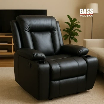 Масажне крісло-реклайнер Bass Polska BH 30040 чорне з пультом, гойданням і обертанням 360°