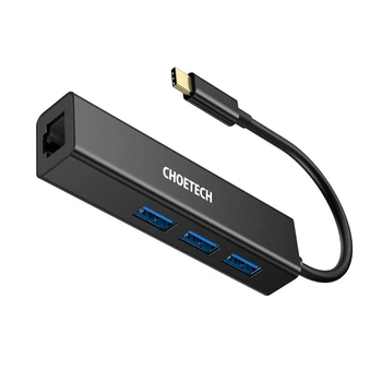 USB-хаб Choetech 4-in-1 USB-C to RJ-45 Gigabyte + 3xUSB 3.0 5Gbps Black (HUB-U02BK)