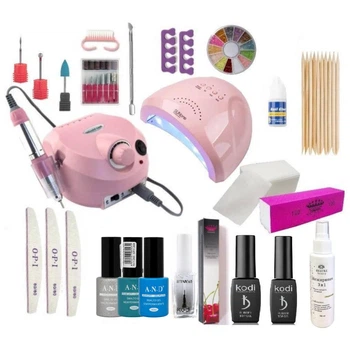 Стартовий набір для манікюру та педикюру з гель-лаками, набір для манікюру для початківця лампою Sun One та фрезером на 45 000об/хв