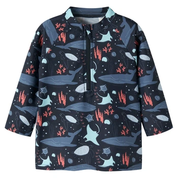 Футболка-рашгард для купання Name it Shark, колір синій, розмір 104 (261.13253334.NBLA)